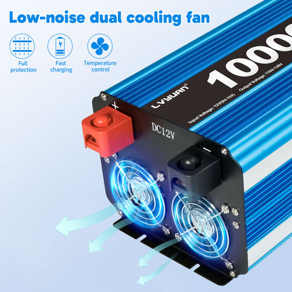 LVYUAN 5000W 10000W Peak Pure Sine Wave Power Inverter 12V DC to 110V AC Converter, 60Hz/50Hz, 4 AC Outlets + USB, LCD Display, Remote Control for Car, RV, Camping & Home Backup Blue
