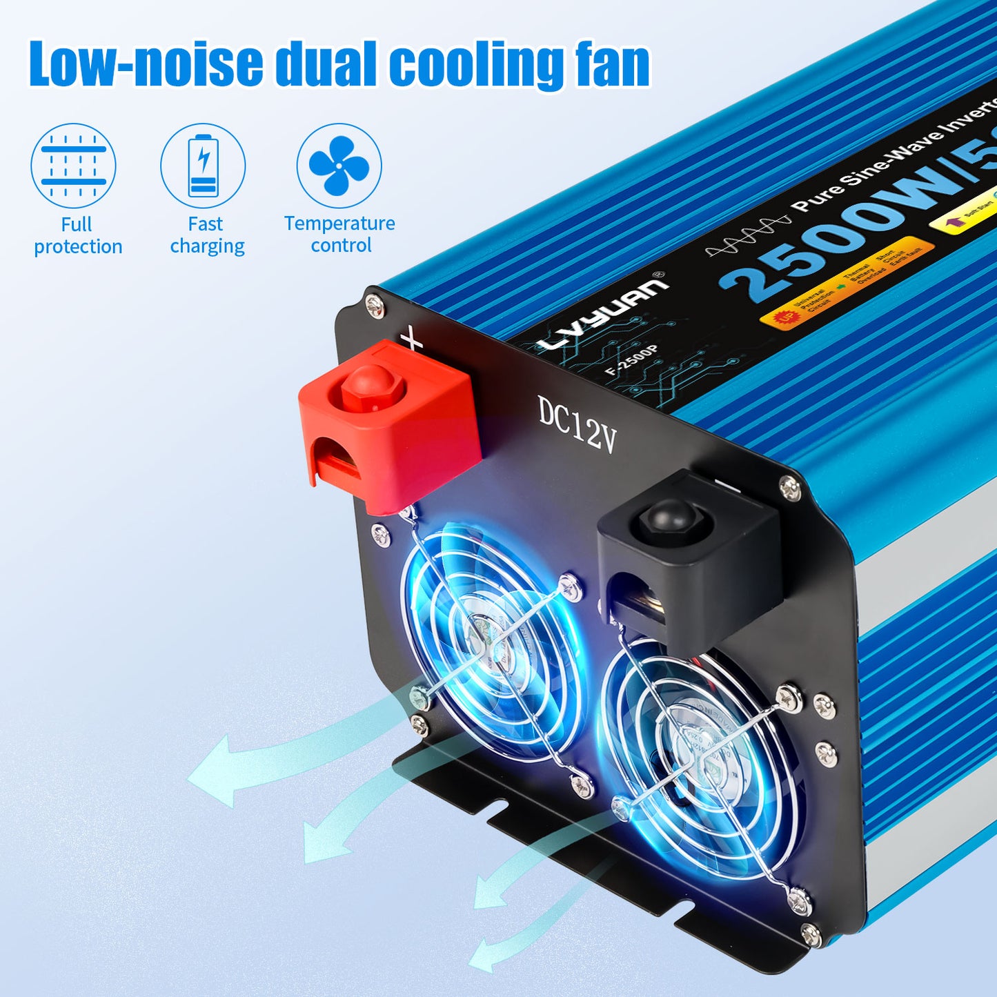 LVYUAN 2500W 5000W Peak Pure Sine Wave Power Inverter 12V DC to 110V AC Converter, 60Hz/50Hz, 4 AC Outlets + USB, LED Display, Remote Control for Car, RV, Camping & Home Backup
