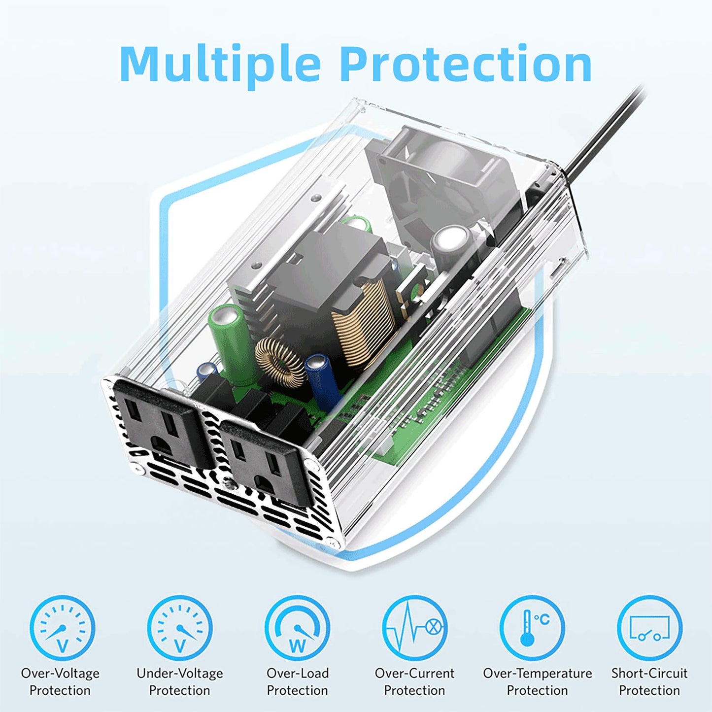 LVYUAN 300W Modified Sine Wave Power Inverter 12V DC to 110V AC Vehicles Converter 2 AC Outlets + 2USB Charger Car Plug Adapter for Laptop, Computer, Car, RV, Camping & Home Red