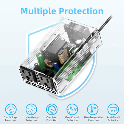 LVYUAN 300W Modified Sine Wave Power Inverter 12V DC to 110V AC Vehicles Converter 2 AC Outlets + 2USB Charger Car Plug Adapter for Laptop, Computer, Car, RV, Camping & Home Red