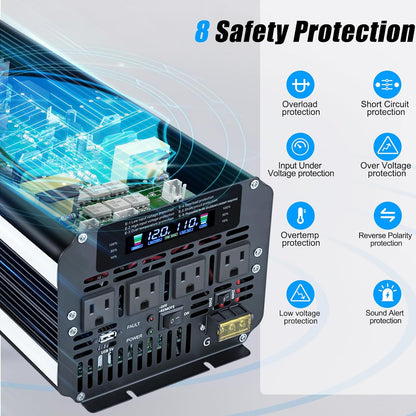 LVYUAN 5000W Power Inverter 12V to 110V/120V with 4 AC Outlets, LCD Display & Remote - for RV, Truck, Solar Systems & Off-Grid Use