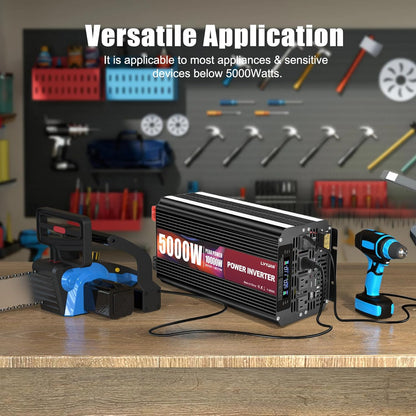 LVYUAN 5000W Power Inverter 12V to 110V/120V with 4 AC Outlets, LCD Display & Remote - for RV, Truck, Solar Systems & Off-Grid Use