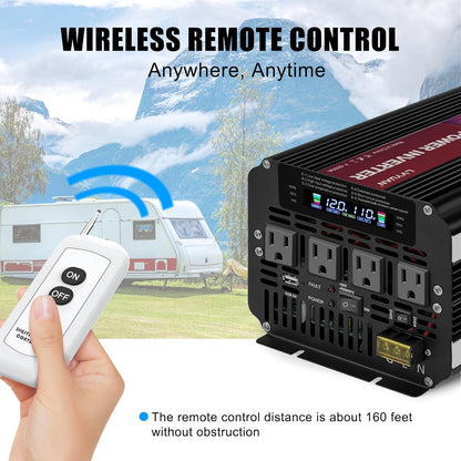 LVYUAN 5000W Power Inverter 12V to 110V/120V with 4 AC Outlets, LCD Display & Remote - for RV, Truck, Solar Systems & Off-Grid Use