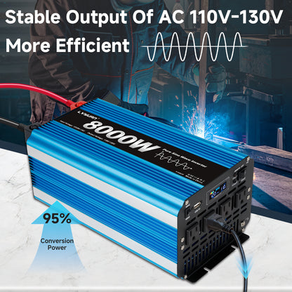 LVYUAN 4000W 8000W Peak Pure Sine Wave Power Inverter 12V DC to 110V AC Converter, 60Hz/50Hz, 4 AC Outlets + USB, LCD Display, Remote Control for Car, RV, Camping & Home Backup Blue
