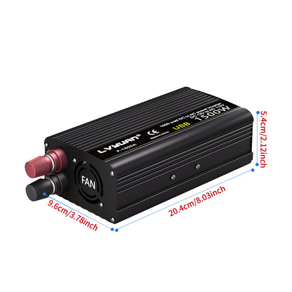 LVYUAN 1500 Watts Peak Power Inverter Modified Sine Wave DC 12V to AC 110V 120V Car Converter 2 AC Outlets + USB Adapter USB Charger for Car, RV, Camping & Home Backup Black
