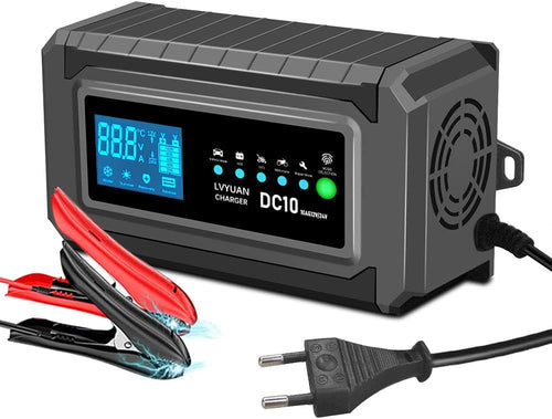 LVYUAN 10A Ladegerät Autobatterie, 12V/24V Fahrzeugbatterieladegerät, Batteriewartungsgerät, Erhaltungsladegerät, Floatladegerät und Desulfator für AGM, Motorrad und Blei Säure Batterien