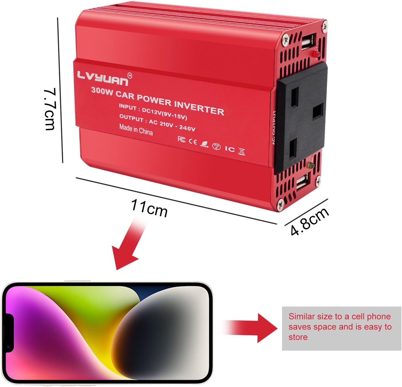 LVYUAN 300W Wechselrichter DC 12V auf 110V AC Auto-Wechselrichter DC-zu-AC-Konverter