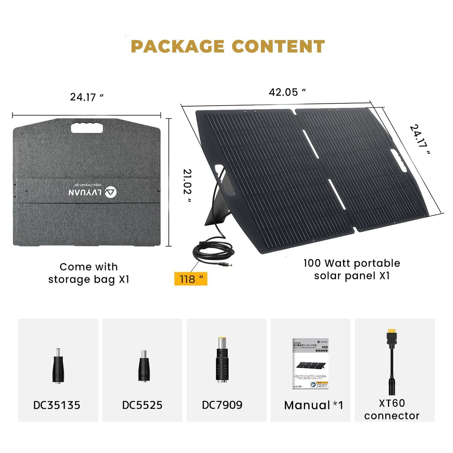 LVYUAN 100W Portable Solar Panel for Power Station Foldable ETFE Solar Charger for Camping, RV and Emergency Backup