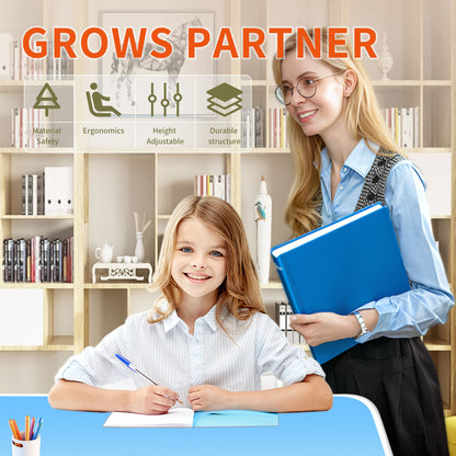 Kids Study Desk and Chair Set, LVYUAN Children School Study Drawing Desk Chair Height Adjustable Kids Table Desk and Chair Set with Storage Drawer, Hook Blue