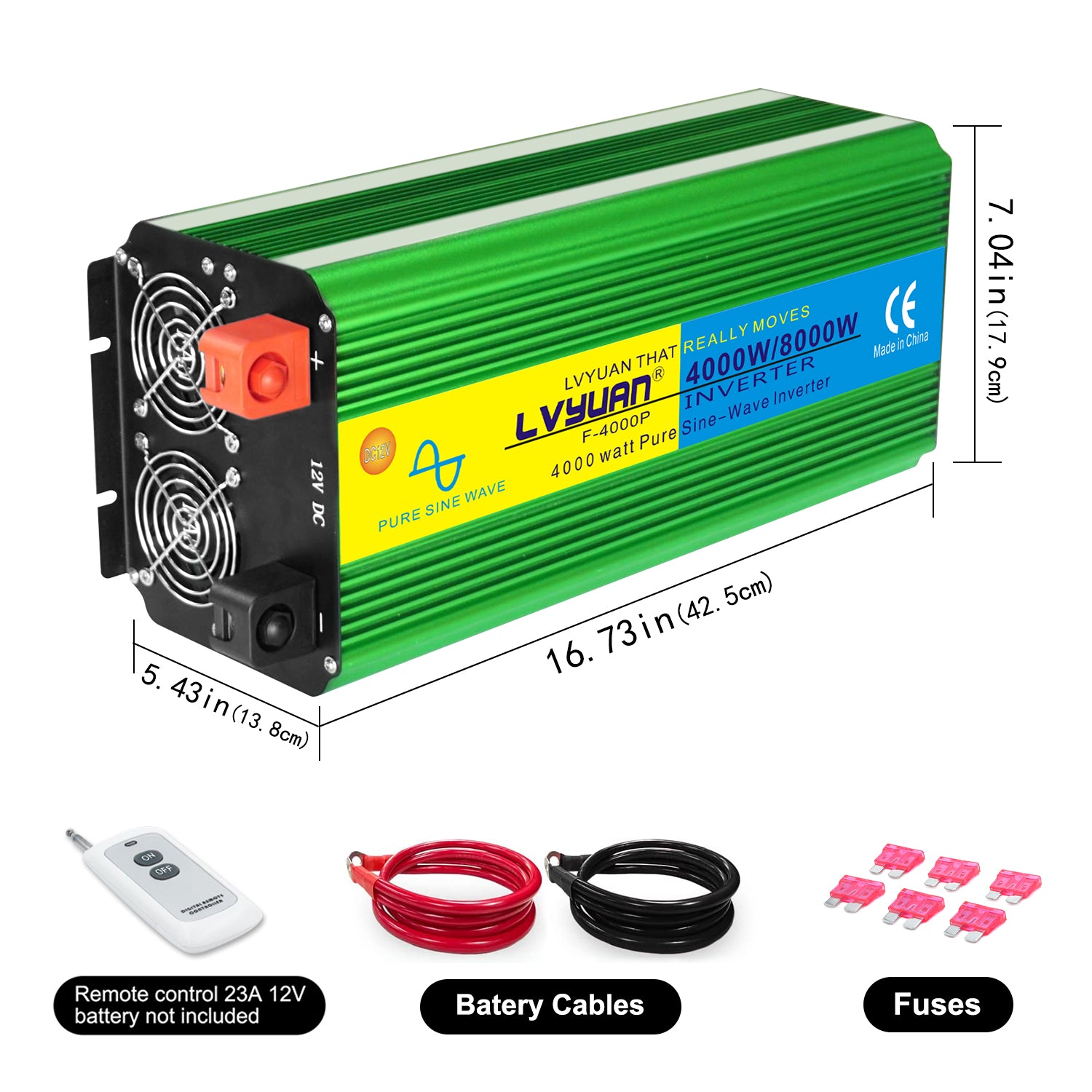 LVYUAN Onduleur à onde sinusoïdale pure 4000 W Convertisseur 12 V à 110 V (crête) 8000 W avec 4 prises, écran LED, télécommande et port USB pour voiture, camping-car, camion, essentiels de voyage, urgence