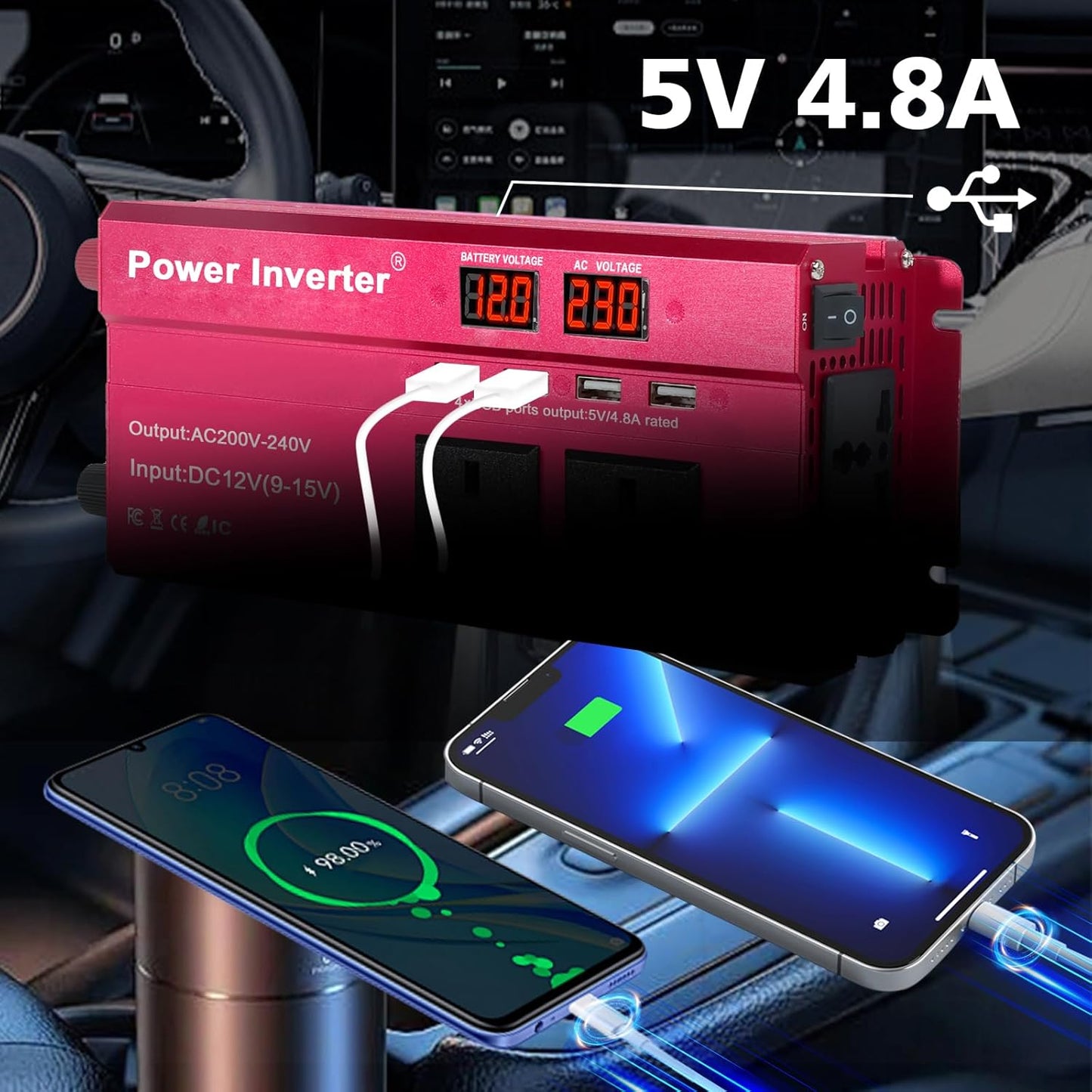 LVYUAN 1000W Wechselrichter DC 12V zu AC 110V mit LCD-Display DC zu AC Konverter