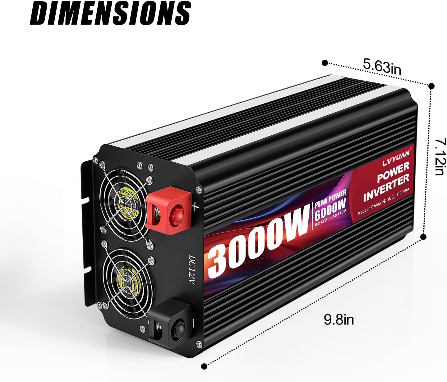 LVYUAN 3000W Power Inverter 12V to 110V/120V with 4 AC Outlets, LCD Display & Remote - for RV, Truck, Solar Systems & Off-Grid Use