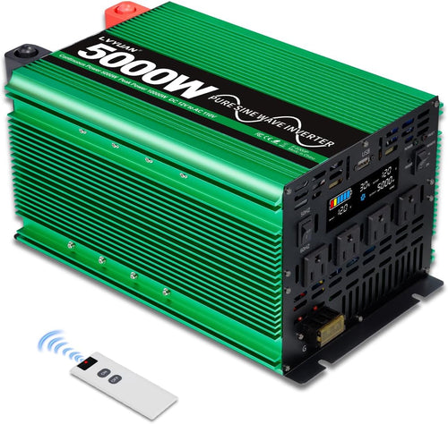 LVYUAN 5000W Pure Sine Wave Power Inverter 12V DC to 110V AC Converter with LCD Display, 4 AC Outlets, USB Port & Remote Control for RV, Home, Car, Camping
