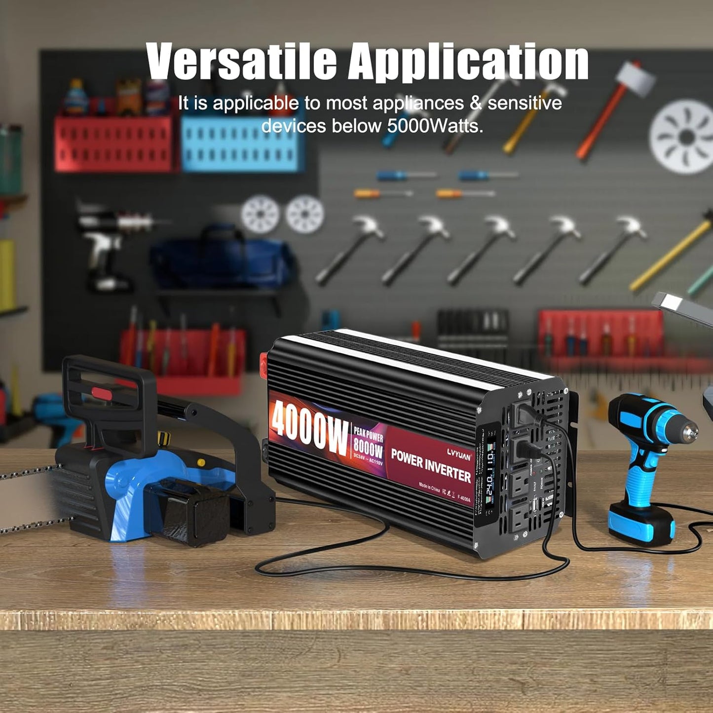 LVYUAN 4000W Power Inverter 24V to 110V/120V with 4 AC Outlets, LCD Display & Remote - for RV, Truck, Solar Systems & Off-Grid Use