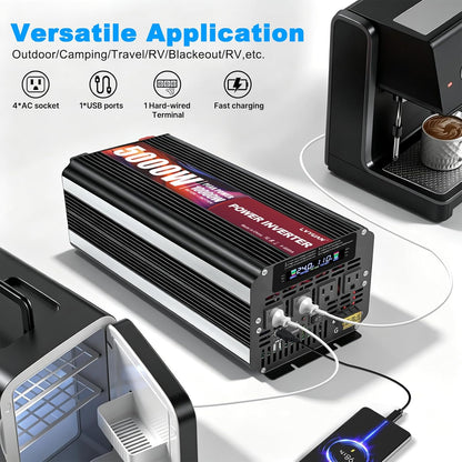 LVYUAN 5000W Power Inverter 24V to 110V/120V with 4 AC Outlets, LCD Display & Remote - for RV, Truck, Solar Systems & Off-Grid Use