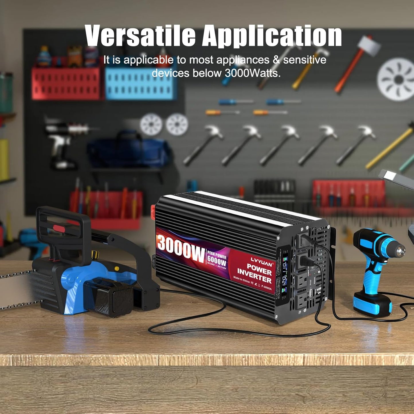 LVYUAN 3000W Power Inverter 24V to 110V/120V with 4 AC Outlets, LCD Display & Remote - for RV, Truck, Solar Systems & Off-Grid Use
