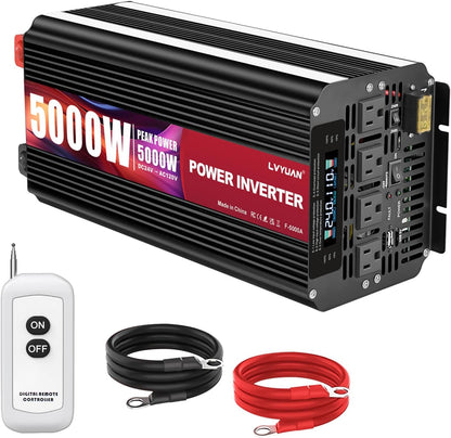 LVYUAN 5000W Power Inverter 24V to 110V/120V with 4 AC Outlets, LCD Display & Remote - for RV, Truck, Solar Systems & Off-Grid Use