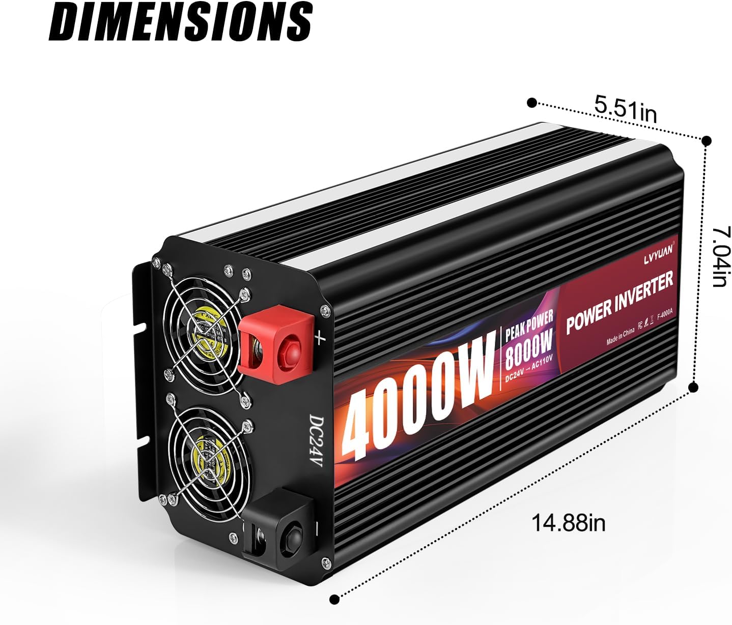 LVYUAN 4000W Power Inverter 24V to 110V/120V with 4 AC Outlets, LCD Display & Remote - for RV, Truck, Solar Systems & Off-Grid Use
