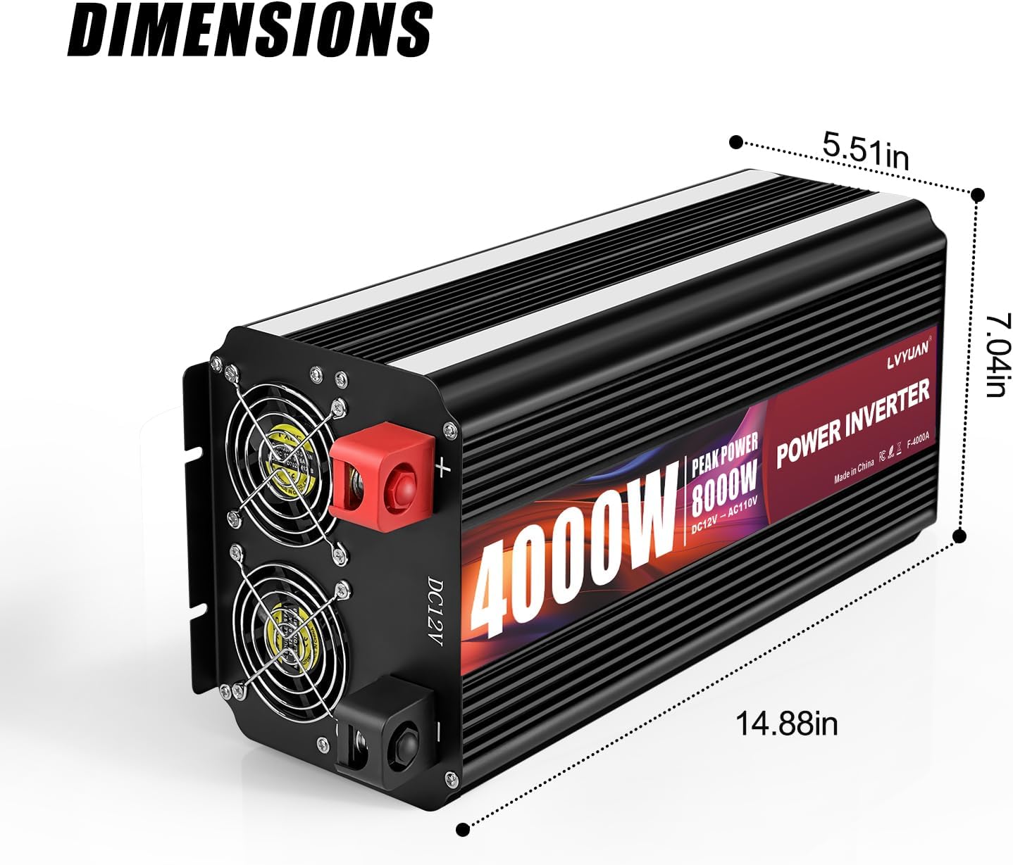 LVYUAN 4000W Power Inverter 12V to 110V/120V with 4 AC Outlets, LCD Display & Remote - for RV, Truck, Solar Systems & Off-Grid Use