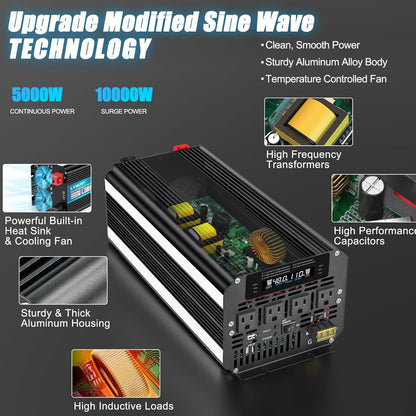 LVYUAN 5000W Power Inverter 48V to 110V/120V with 4 AC Outlets, LCD Display & Remote - for RV, Truck, Solar Systems & Off-Grid Use