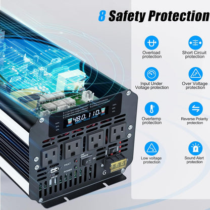 LVYUAN 5000W Power Inverter 48V to 110V/120V with 4 AC Outlets, LCD Display & Remote - for RV, Truck, Solar Systems & Off-Grid Use