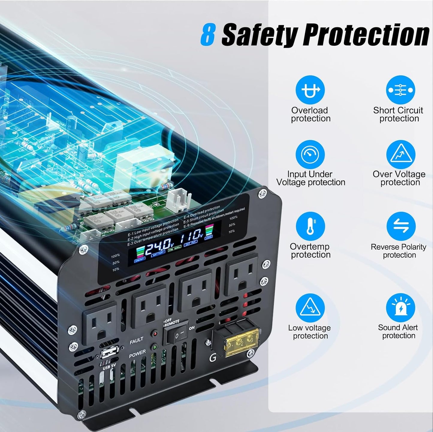 LVYUAN 5000W Power Inverter 24V to 110V/120V with 4 AC Outlets, LCD Display & Remote - for RV, Truck, Solar Systems & Off-Grid Use