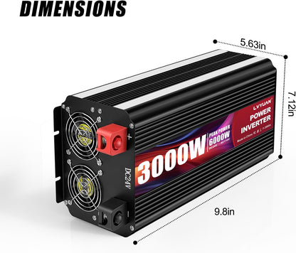 LVYUAN 3000W Power Inverter 24V to 110V/120V with 4 AC Outlets, LCD Display & Remote - for RV, Truck, Solar Systems & Off-Grid Use