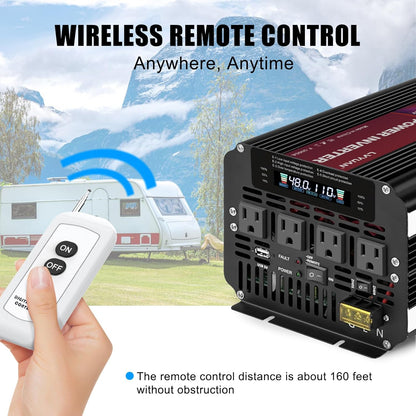LVYUAN 5000W Power Inverter 48V to 110V/120V with 4 AC Outlets, LCD Display & Remote - for RV, Truck, Solar Systems & Off-Grid Use