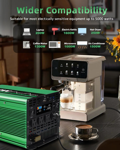 LVYUAN 5000W Pure Sine Wave Power Inverter 12V DC to 110V AC Converter with LCD Display, 4 AC Outlets, USB Port & Remote Control for RV, Home, Car, Camping