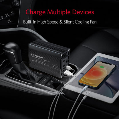 LVYUAN 200W Modified Sine Wave Car Power Inverter, DC 12V to AC 110V Converter with 20W PD USB-C & AC & 3.0 USB Adapter for Vehicles