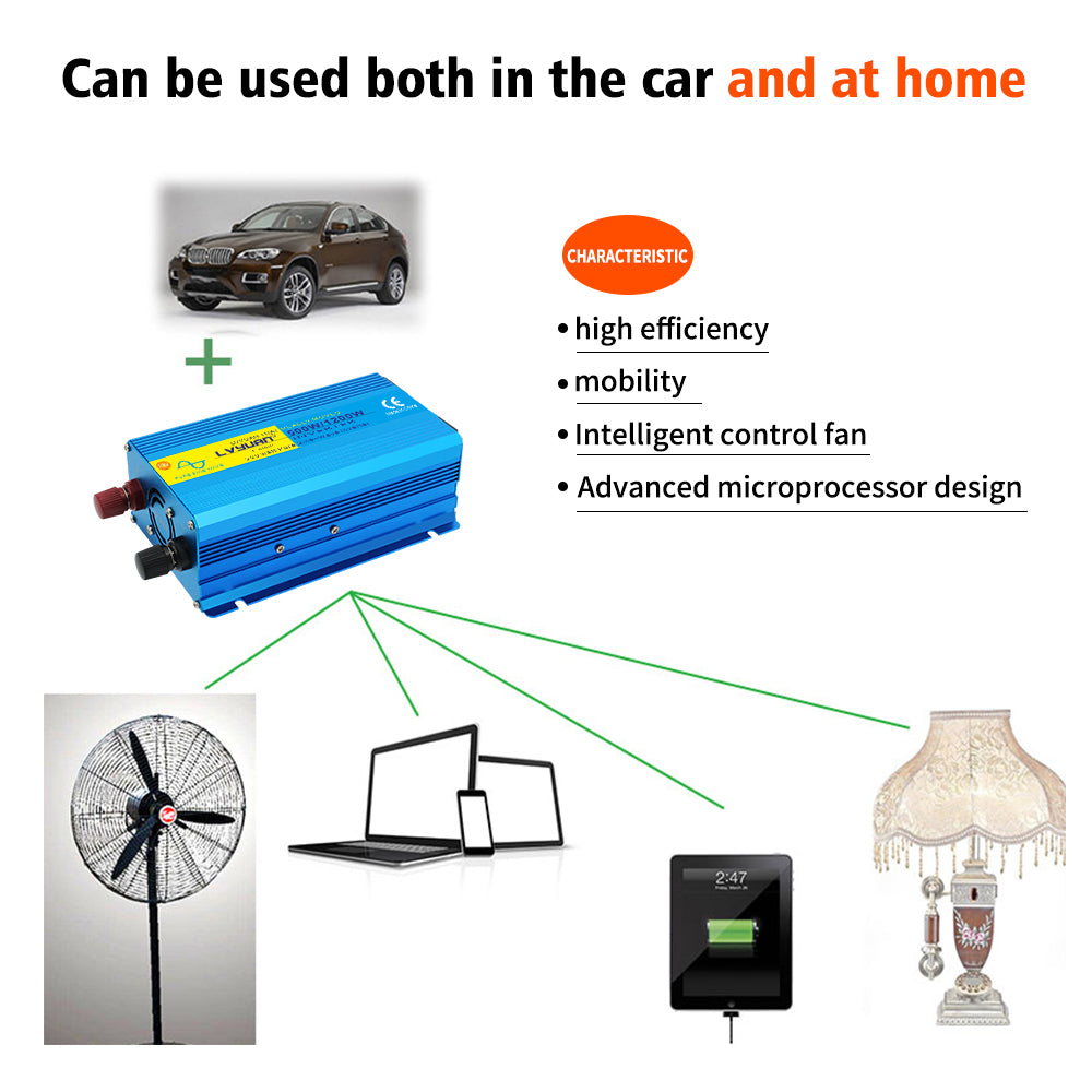 LVYUAN 500 Watts 1200 Watts  Pure Sine Wave Car Power Inverter 24V DC to 110V/120V AC Car Battery Converter Charger Adapter 2USB 2AC for Laptops, RVs, Trucks