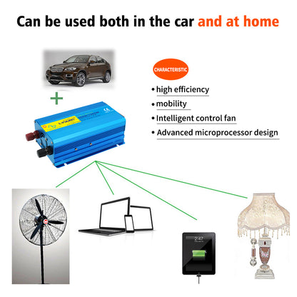 LVYUAN 500 Watts 1200 Watts  Pure Sine Wave Car Power Inverter 24V DC to 110V/120V AC Car Battery Converter Charger Adapter 2USB 2AC for Laptops, RVs, Trucks