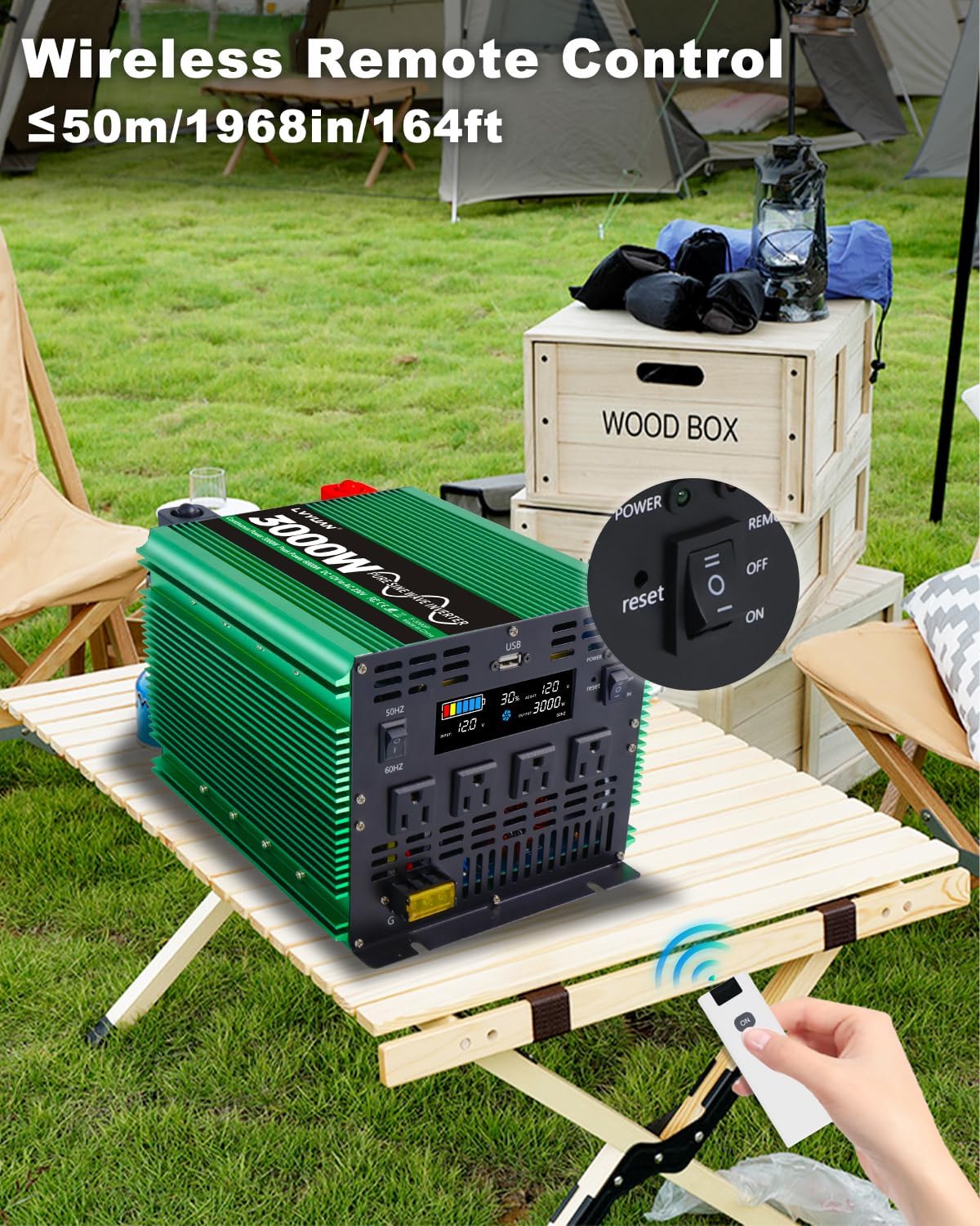 LVYUAN 3000W Pure Sine Wave Power Inverter 12V DC to 110V AC Converter with LCD Display, 4 AC Outlets, USB Port & Remote Control for RV, Home, Car, Camping