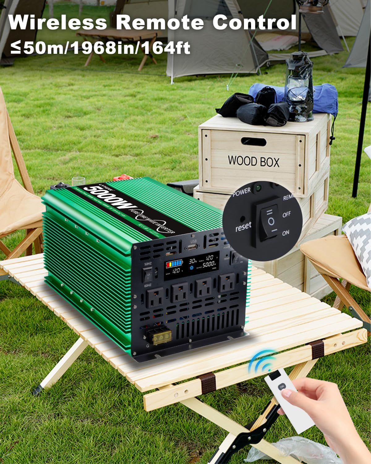 LVYUAN 5000W Pure Sine Wave Power Inverter 12V DC to 110V AC Converter with LCD Display, 4 AC Outlets, USB Port & Remote Control for RV, Home, Car, Camping