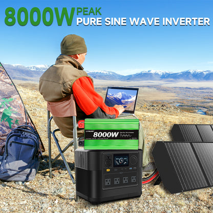 LVYUAN 4000W 8000W Peak Pure Sine Wave Power Inverter 24V DC to 110V AC Converter, 60Hz/50Hz, 4 AC Outlets + USB, LCD Display, Remote Control for Car, RV, Camping & Home Backup Green