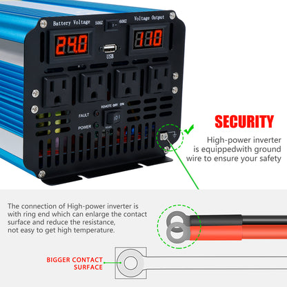 LVYUAN 4000W 8000W Peak Pure Sine Wave Power Inverter 24V DC to 110V AC Converter, 60Hz/50Hz, 4 AC Outlets + USB, LED Display, Remote Control for Car, RV, Camping & Home Backup