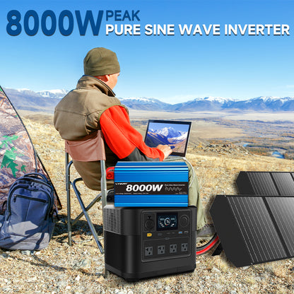 LVYUAN 4000W 8000W Peak Pure Sine Wave Power Inverter 24V DC to 110V AC Converter, 60Hz/50Hz, 4 AC Outlets + USB, LCD Display, Remote Control for Car, RV, Camping & Home Backup Blue