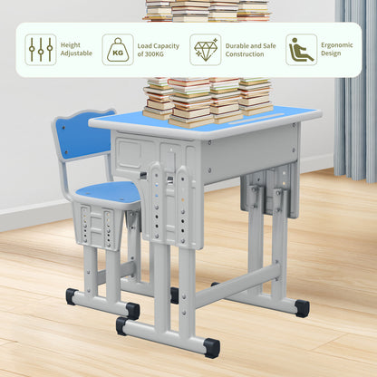 Kids Study Desk and Chair Set, LVYUAN Children School Study Drawing Desk Chair Height Adjustable Kids Table Desk and Chair Set with Storage Drawer, Hook Blue