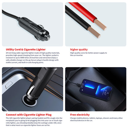 LVYUAN 200W Modified Sine Wave Power Inverter 12V DC to 110V AC Vehicles Converter 2 AC Outlets + 2USB Charger Car Plug Adapter for Laptop, Computer, Car, RV, Camping & Home Black