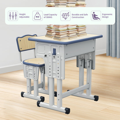 Kids Study Desk and Chair Set, LVYUAN Children School Study Drawing Desk Chair Height Adjustable Kids Table Desk and Chair Set with Storage Drawer, Hook Gray