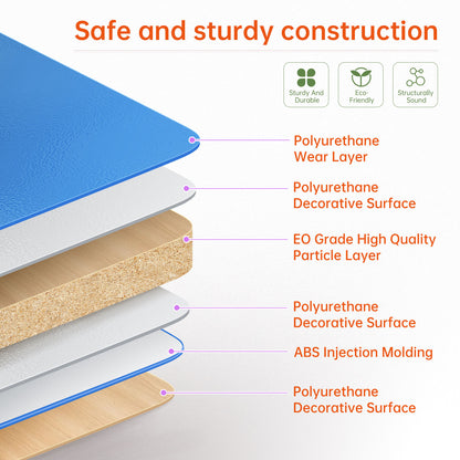 LVYUAN Kids Study Desk and Chair Set Height Adjustable Children School Study Drawing Desk Chair with LED Lamp, Tilt Desktop, Storage Drawer, Book Stand Blue