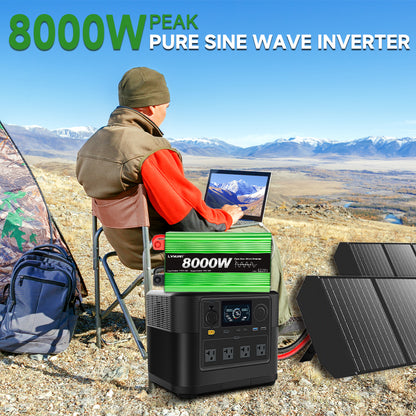 LVYUAN 4000W 8000W Peak Pure Sine Wave Power Inverter 12V DC to 110V AC Converter, 60Hz/50Hz, 4 AC Outlets + USB, LCD Display, Remote Control for Car, RV, Camping & Home Backup Green