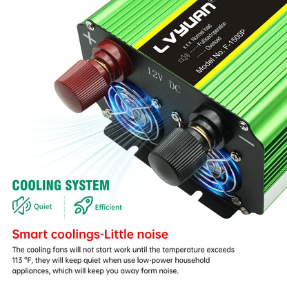 LVYUAN 2000W 4000W Pure Sine Wave Power Inverter DC 12V to AC 110V 120V Car Converter 4 AC Outlets + 4 USB LCD Display with Remote Control for Car, RV, Camping & Home Backup Green