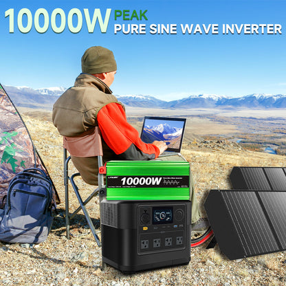 LVYUAN 5000W 10000W Peak Pure Sine Wave Power Inverter 12V DC to 110V AC Converter, 60Hz/50Hz, 4 AC Outlets + USB, LCD Display, Remote Control for Car, RV, Camping & Home Backup Green