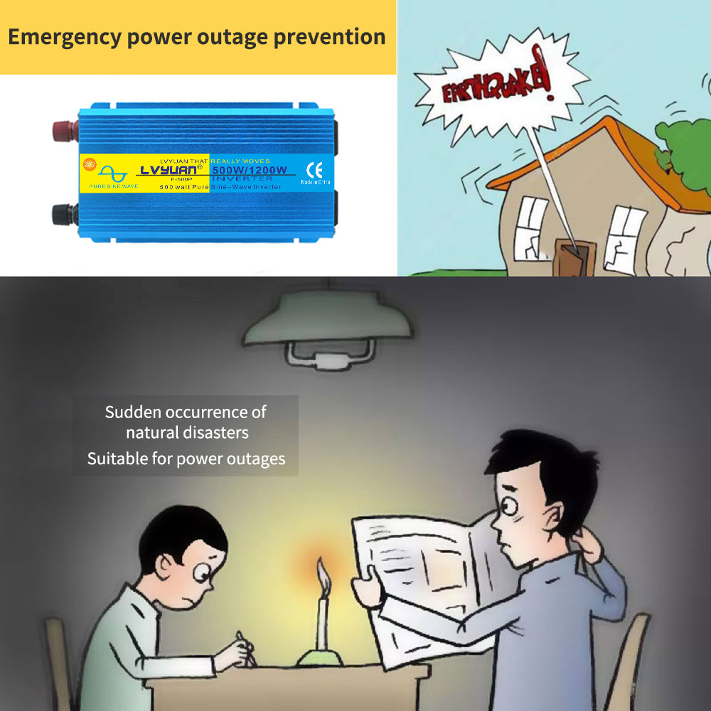 LVYUAN 500 Watts 1200 Watts  Pure Sine Wave Car Power Inverter 24V DC to 110V/120V AC Car Battery Converter Charger Adapter 2USB 2AC for Laptops, RVs, Trucks
