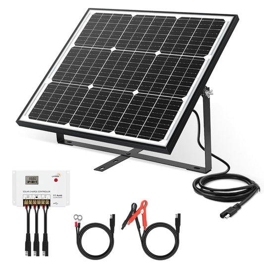 LVYUAN 50W Solar Panel Kit 12V/24V Battery Charger with Monocrystalline Solar Panel & Charge Controller