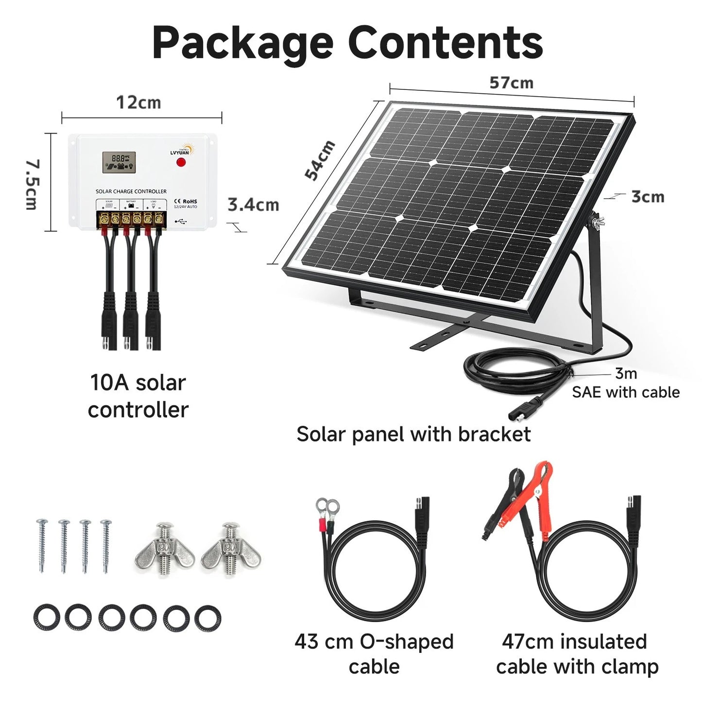 LVYUAN 50W Solar Panel Kit 12V/24V Battery Charger with Monocrystalline Solar Panel & Charge Controller