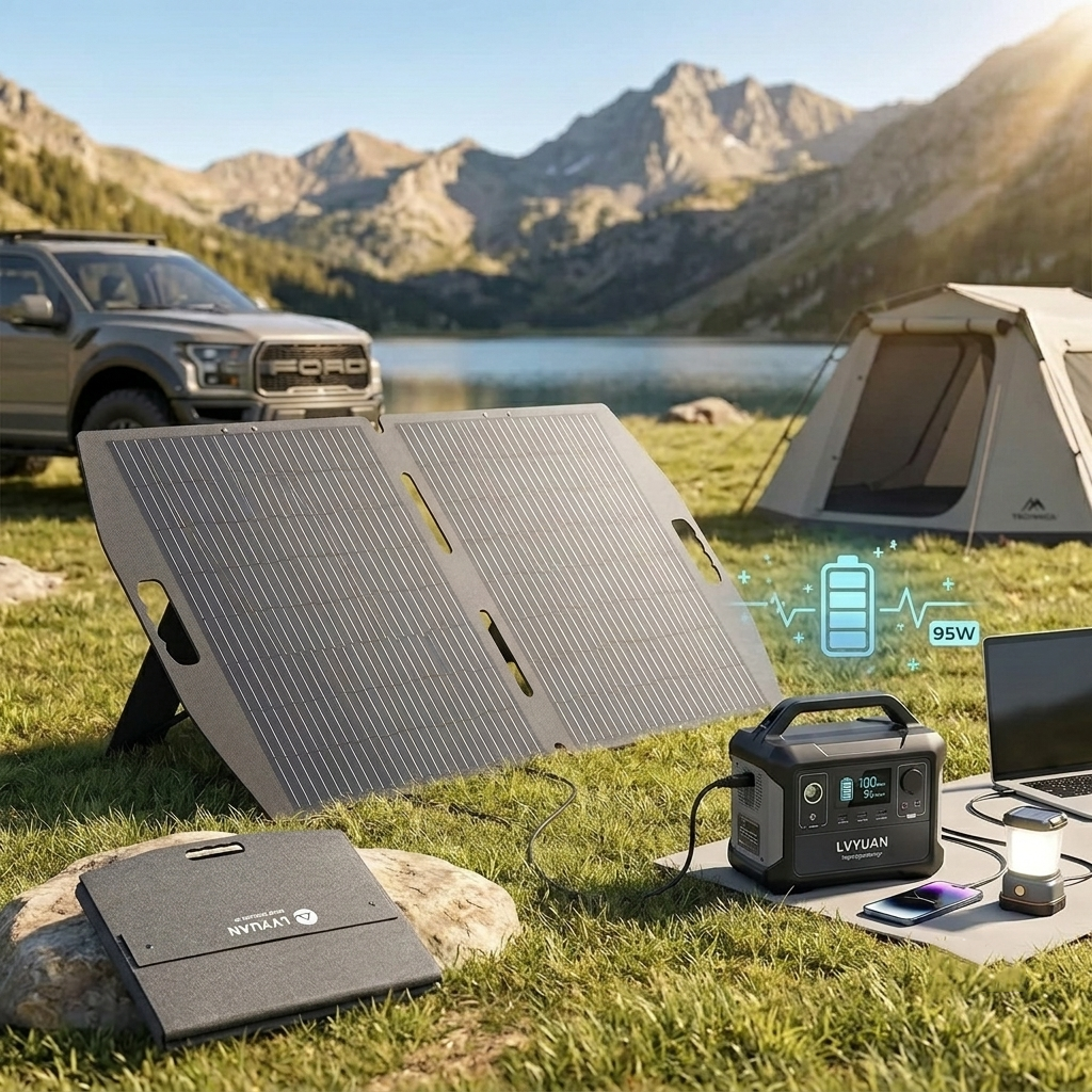 LVYUAN 100W Portable Solar Panel for Power Station Foldable ETFE Solar Charger for Camping, RV and Emergency Backup