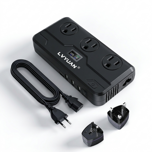 LVYUAN 220V to 110V Voltage Converter for International Travel, 250W Step Down Transformer with UK EU AU Plug Adapters and 3 AC Outlets