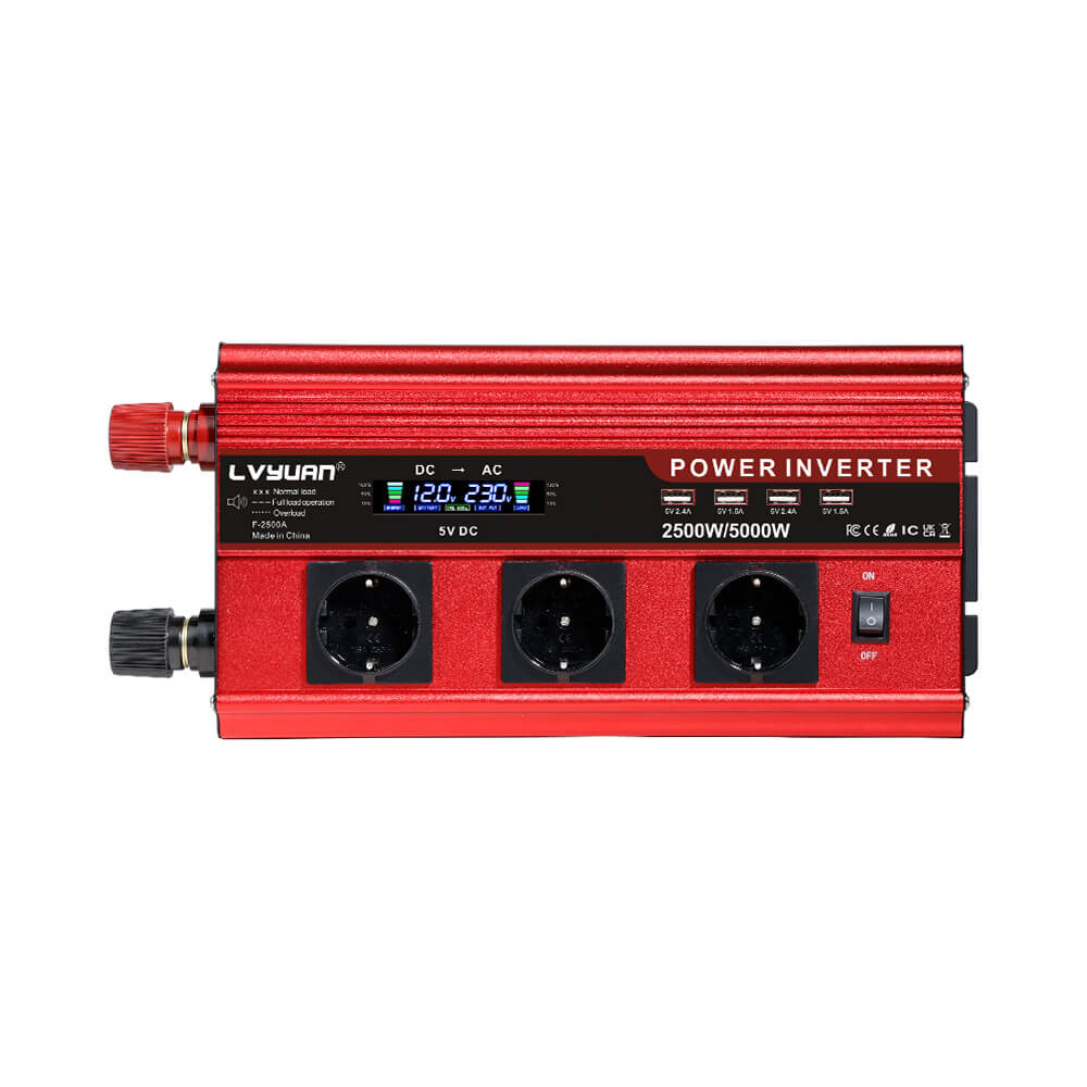 2500W Power Inverter DC 12V à AC 230V avec écran LCD 4 USB